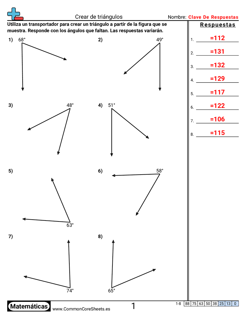 Ejercicios de ángulos - crear-triangulos worksheet