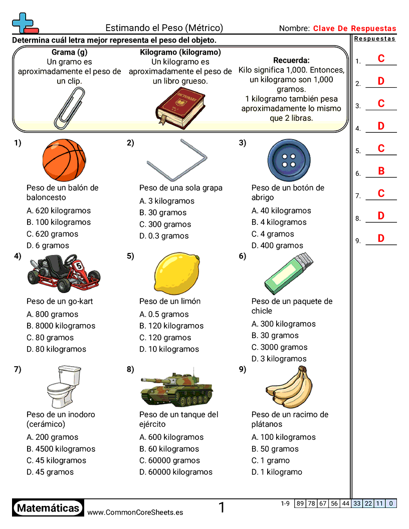 Ejercicios  de pesos - estimar-peso worksheet