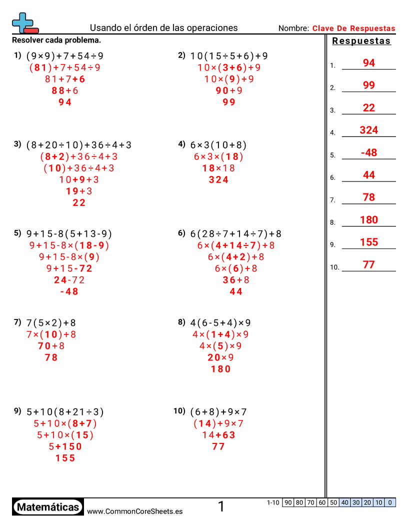Ejercicios  de orden de operaciones - resolver-usando-el-orden-de-las-operaciones worksheet