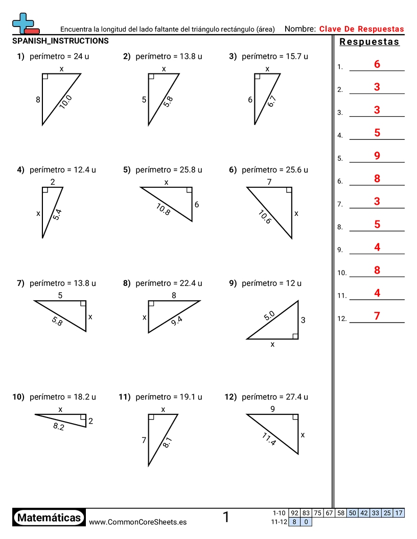 Ejercicios  área y perímetro - encontrar-el-lado-faltante-de-un-triangulo-rectangulo-area worksheet