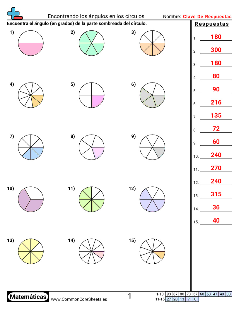 Ejercicios de ángulos - encontrar-angulos-en-circulos worksheet