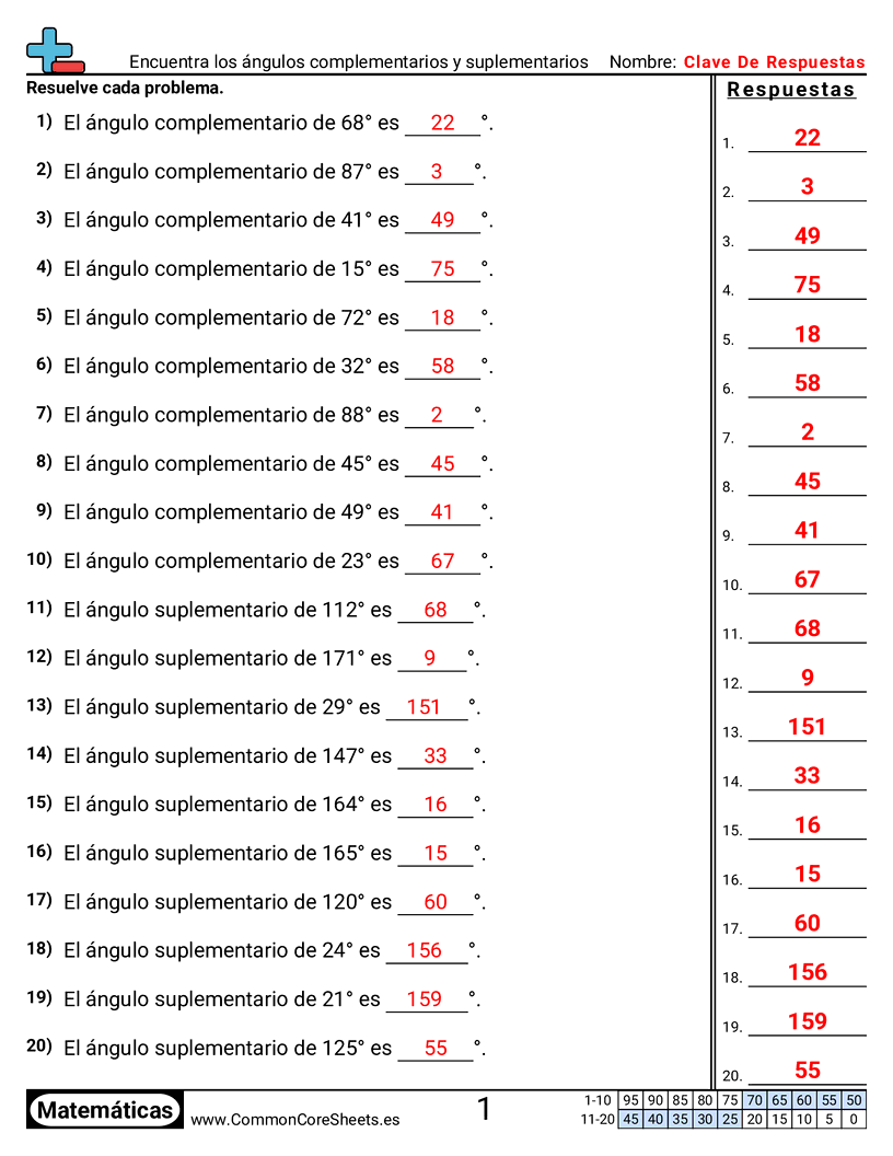 Ejercicios de ángulos - encontrar-angulos-complementarios-y-suplementarios worksheet