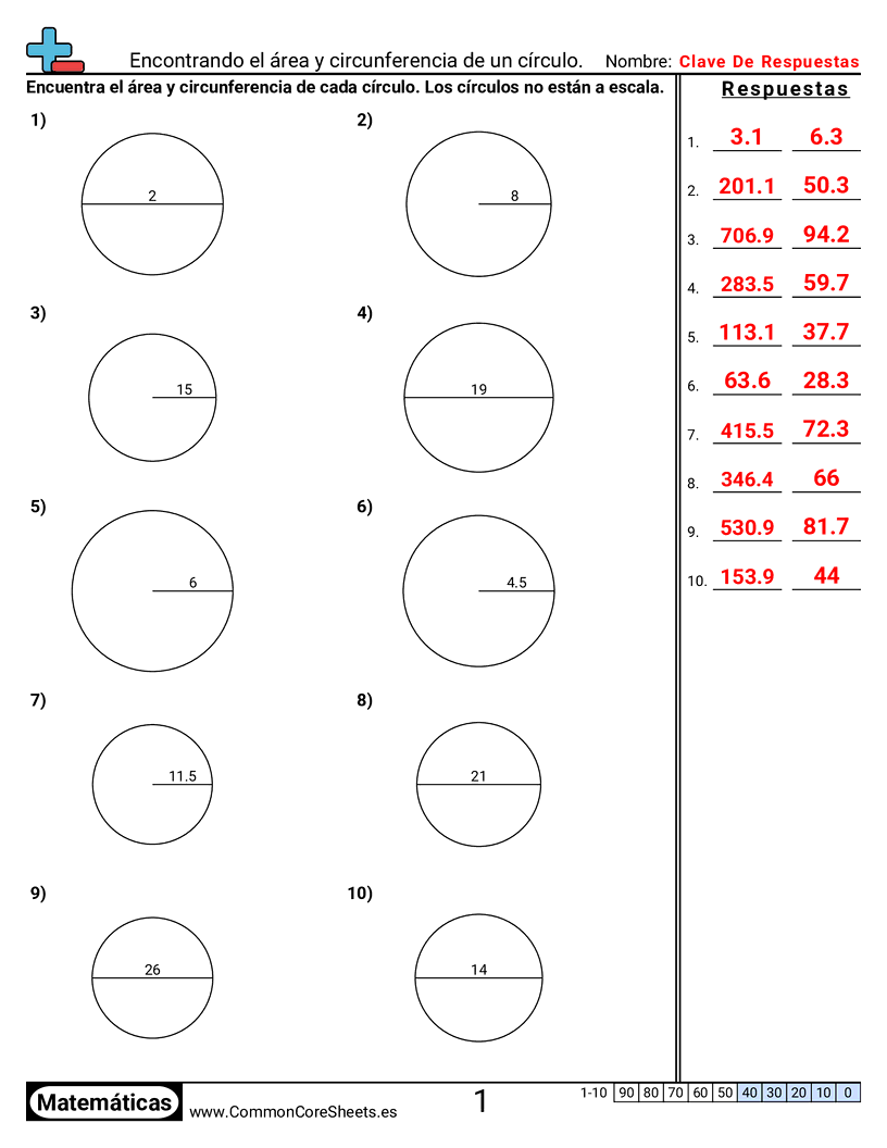 Ejercicios  área y perímetro - area-y-circunferencia-del-circulo worksheet