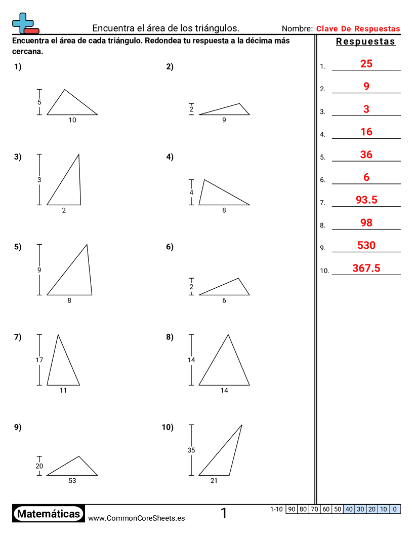 Ejercicios  área y perímetro - area-de-triangulos-base-y-altura worksheet