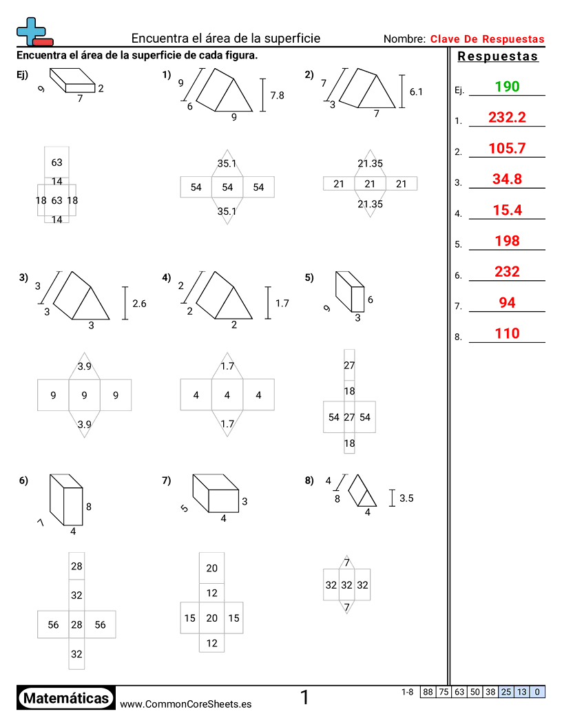 Ejercicios  área y perímetro - encontrar-el-area-de-superficie worksheet