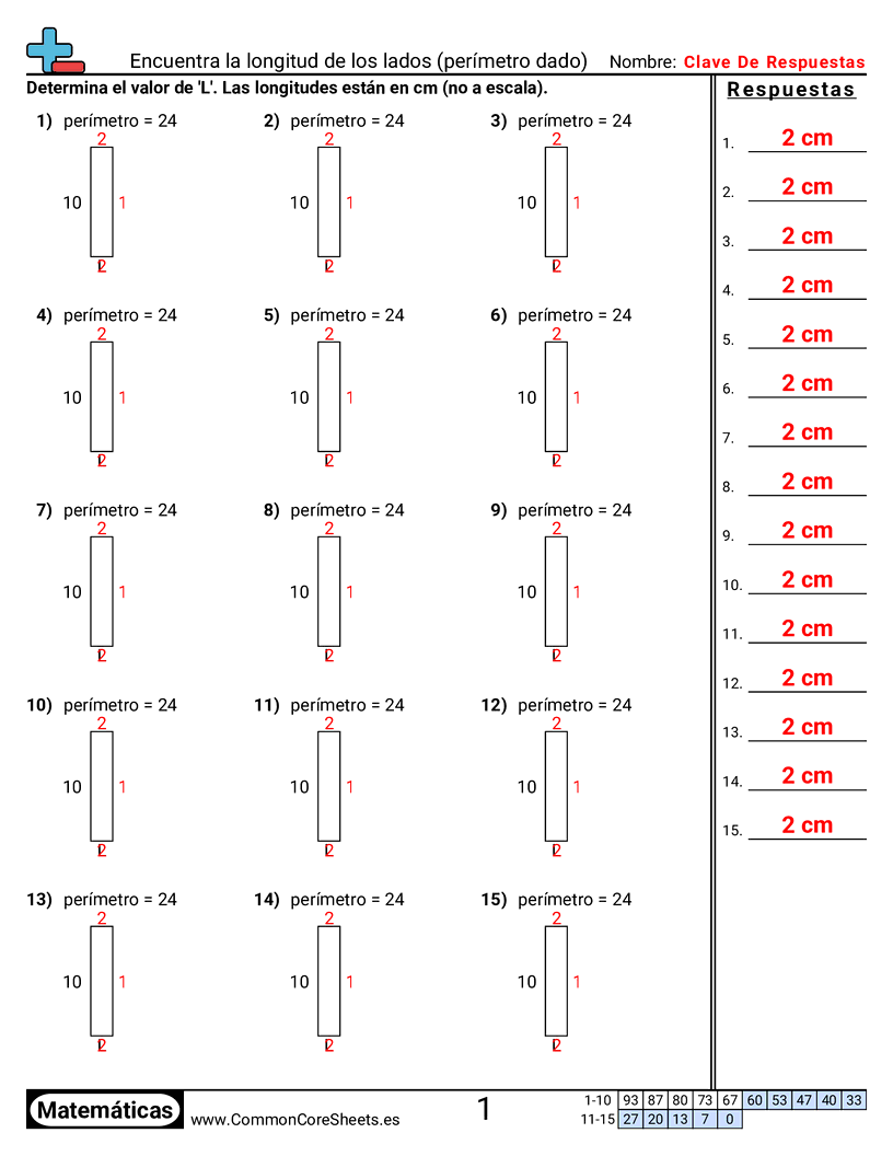 Ejercicios  área y perímetro - lado-faltante-perimetro-e worksheet
