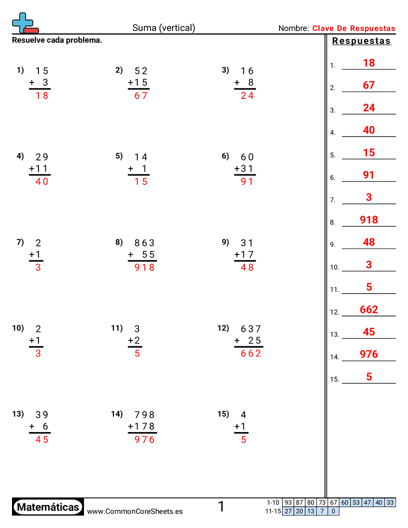Ejercicios de sumas - suma-vertical worksheet