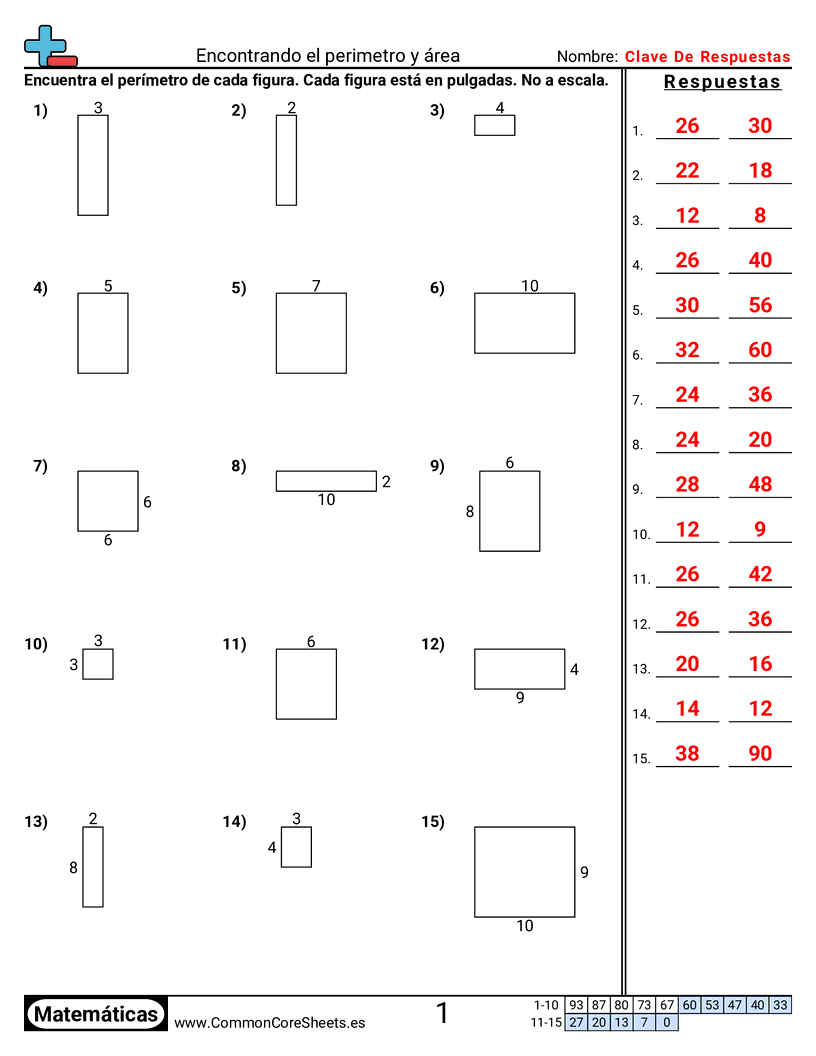 Ejercicios  área y perímetro - cuadrilateros-area-y-perimetro worksheet