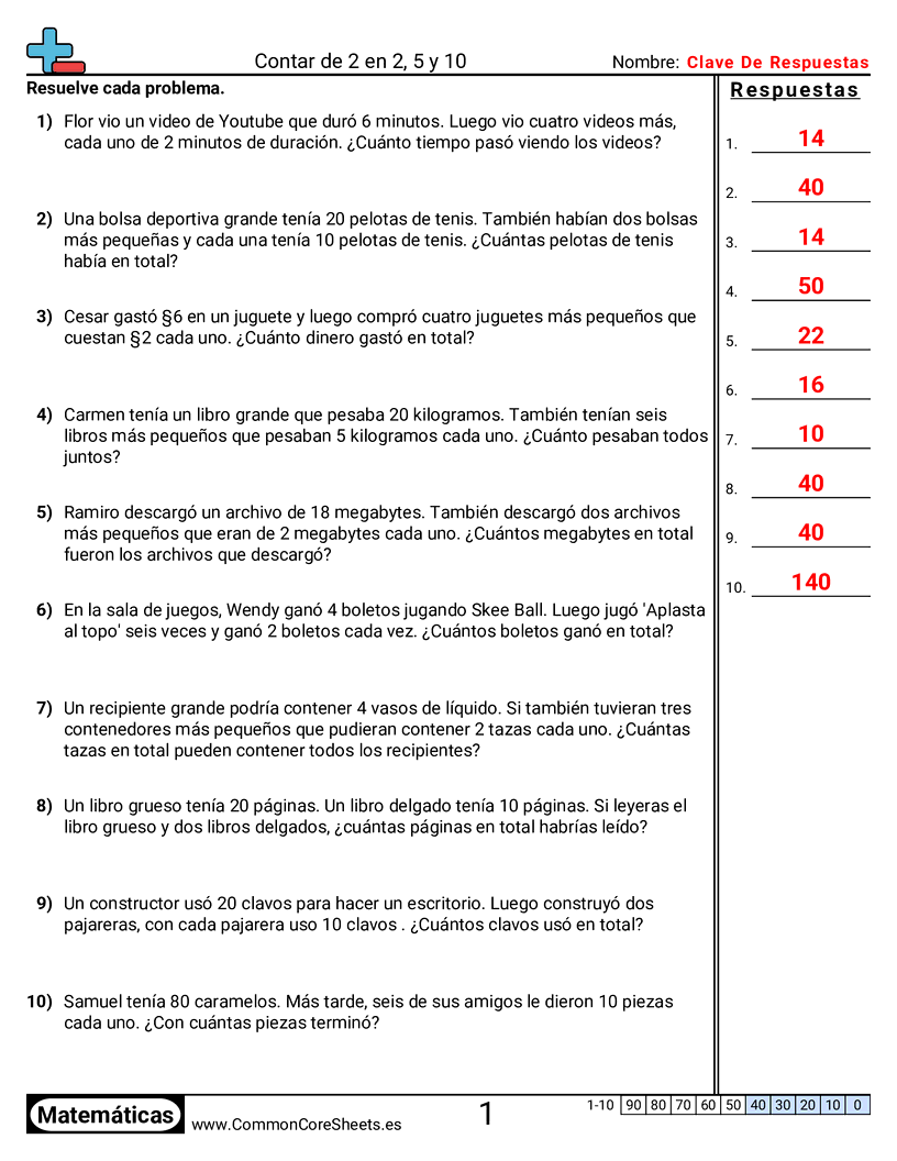 Ejercicios  de conteo - contar-de-2-5-y-10-en-10-palabras worksheet