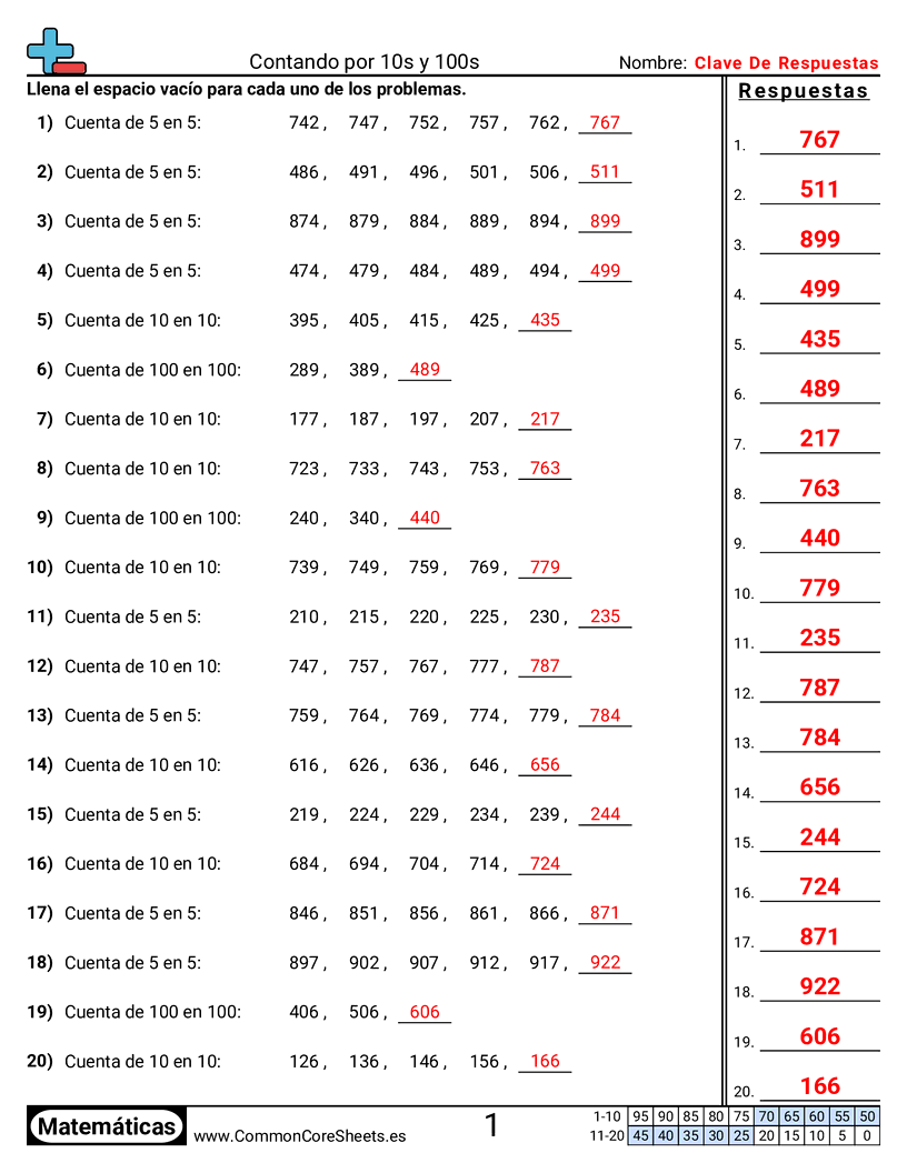 Ejercicios  de conteo - contar-intercalado-10s-100s worksheet