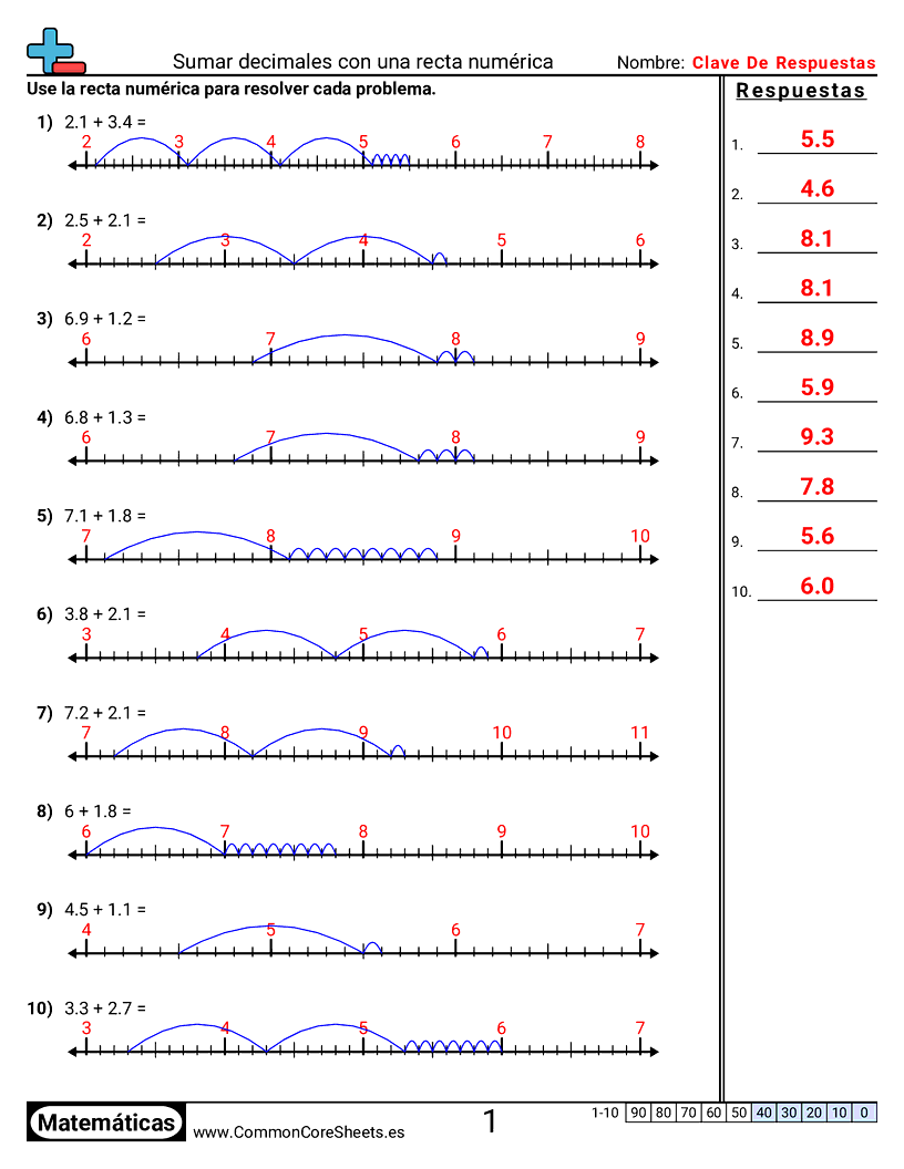 Ejercicios  de decimales  - sumar-decimales-con-una-recta-numerica worksheet