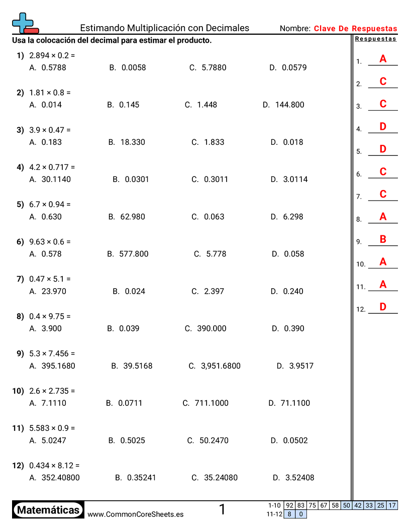Ejercicios  de decimales  - estimar-multiplicacion-con-decimales worksheet