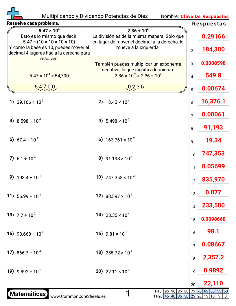 Ejercicios  de decimales  - multiplicar-y-dividir-potencias-de-diez worksheet