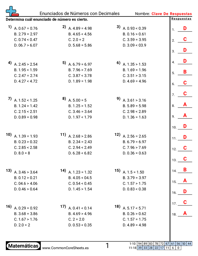 Ejercicios  de decimales  - oraciones-numericas-con-decimales worksheet