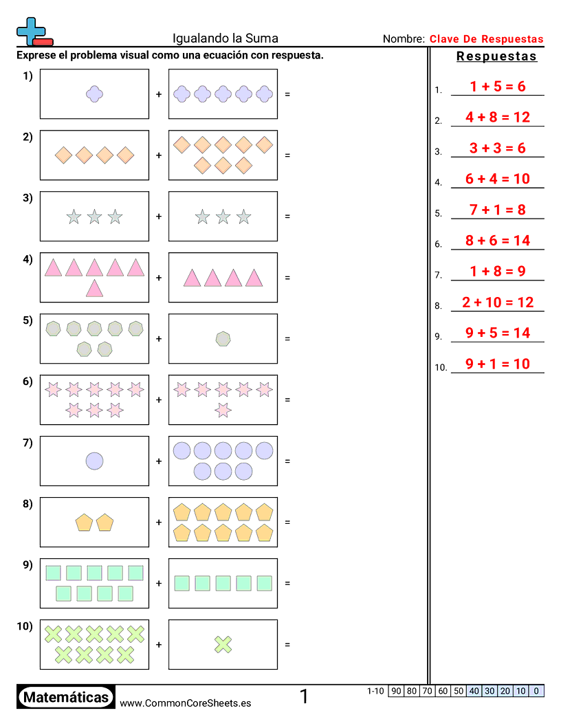 Ejercicios de sumas - emparejar-sumas worksheet