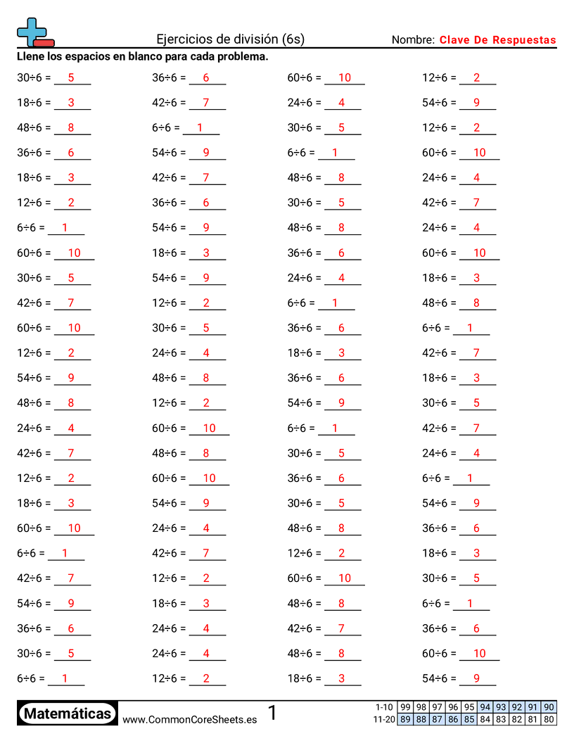 Ejercicios  de ejercicios de matemáticas - 6-tablas worksheet