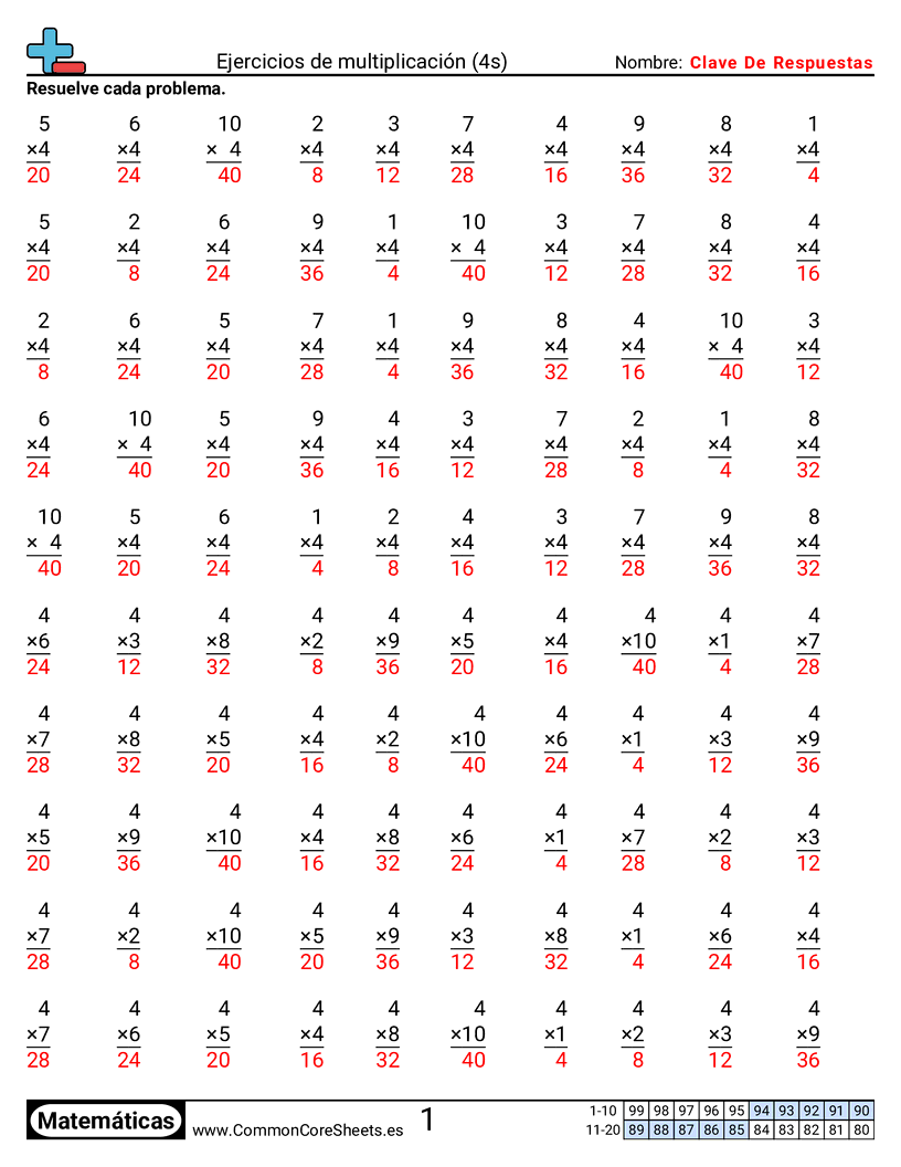 Ejercicios  de ejercicios de matemáticas - 4-tablas worksheet