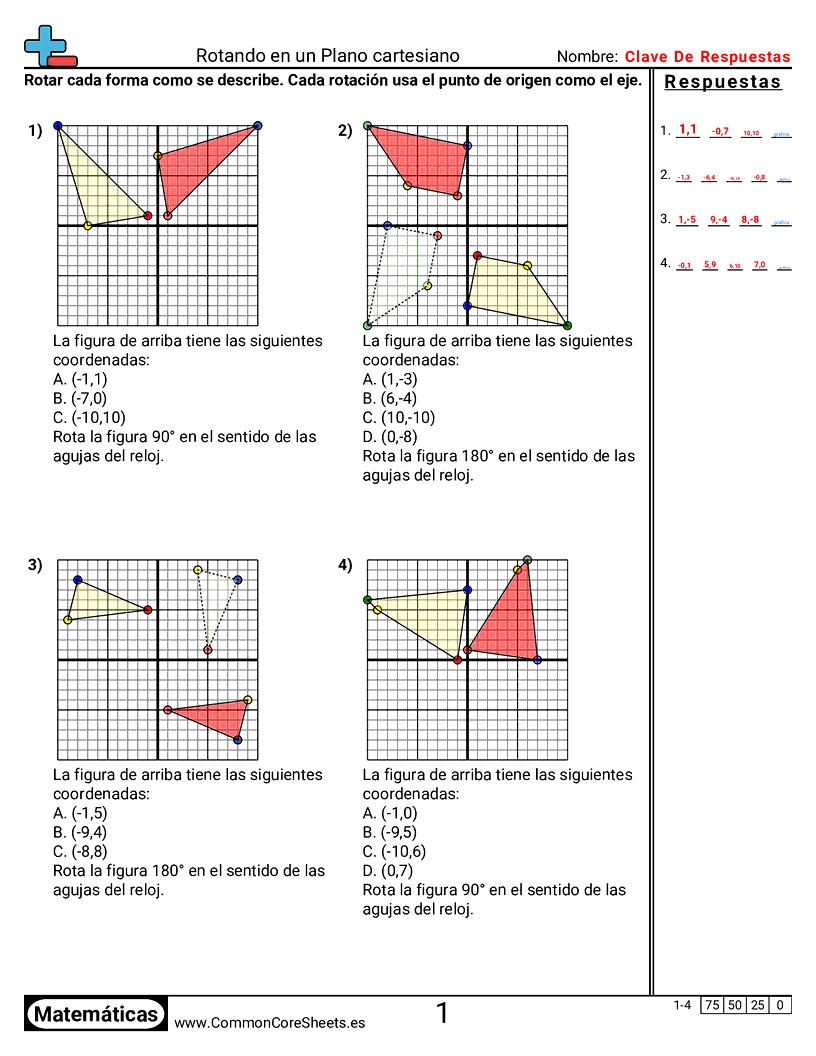 Ejercicios  de cuadriculas - rotar-en-el-plano-de-coordenadas worksheet