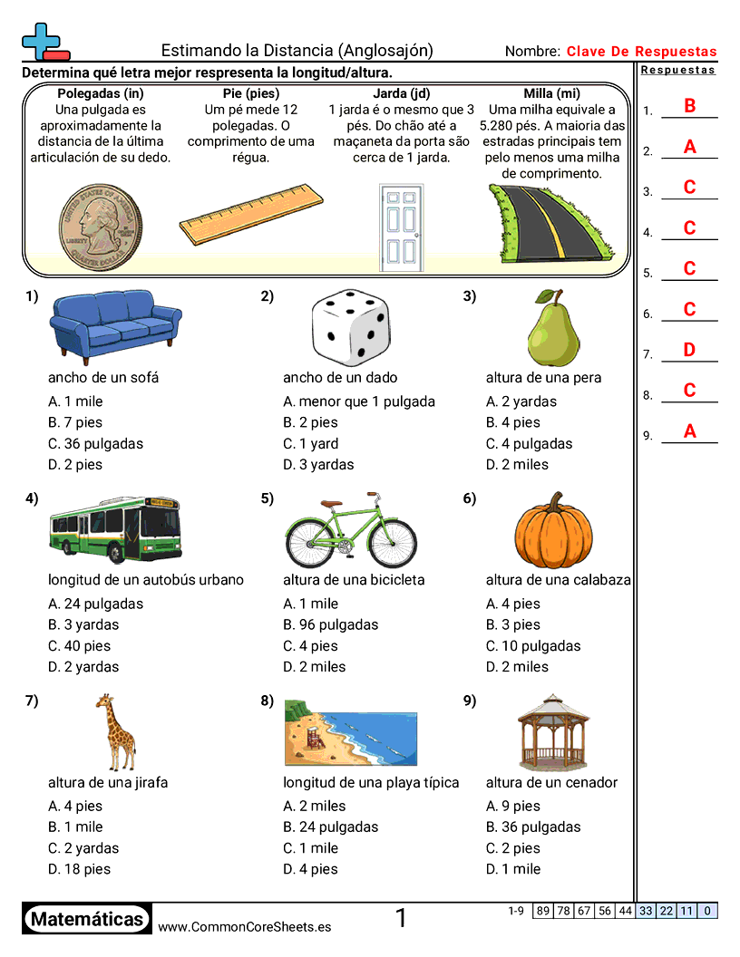 Ejercicios  de medición - estimar-longitud-estadounidense worksheet