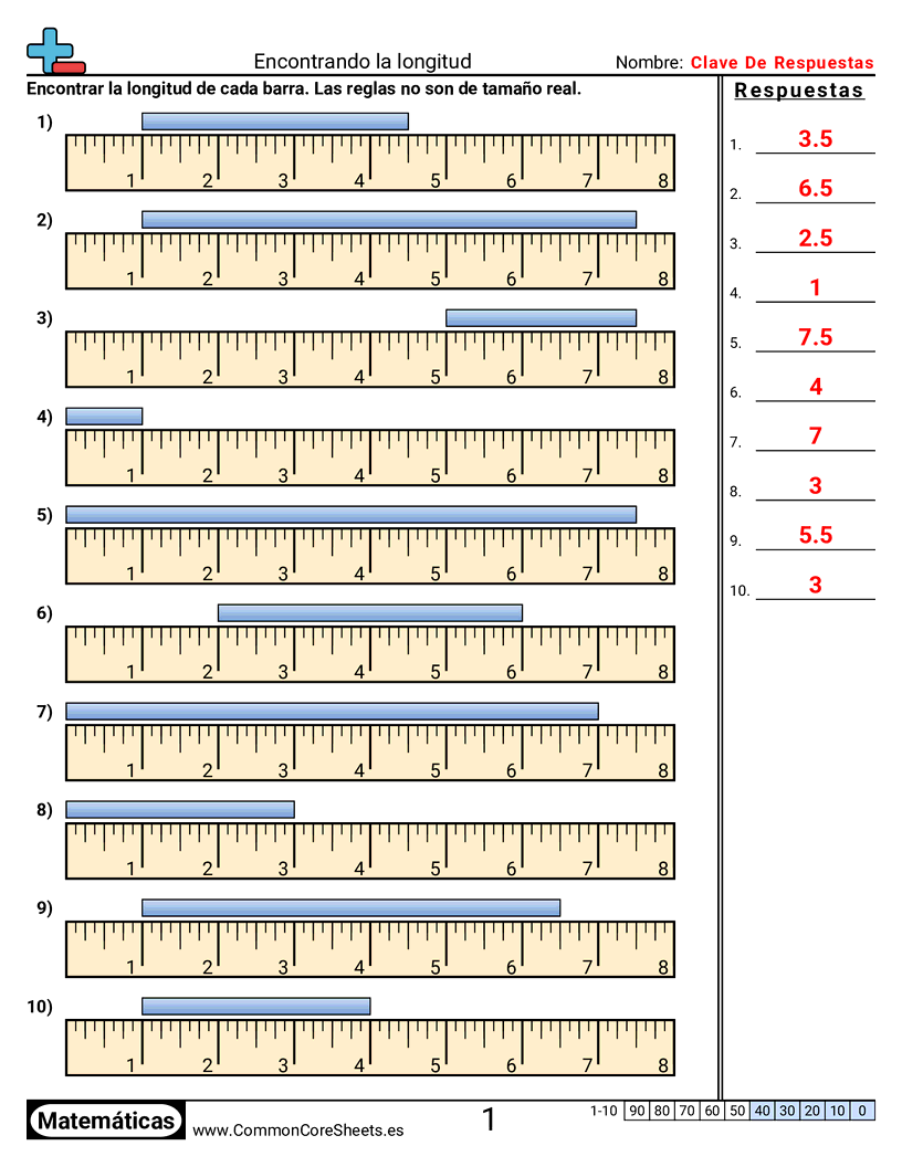 Ejercicios  de medición - regla-estadounidense worksheet