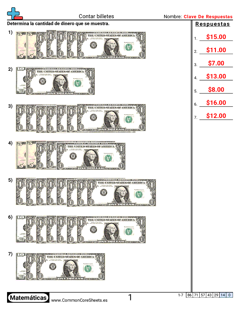 Ejercicios  de dinero  - contar-billetes worksheet