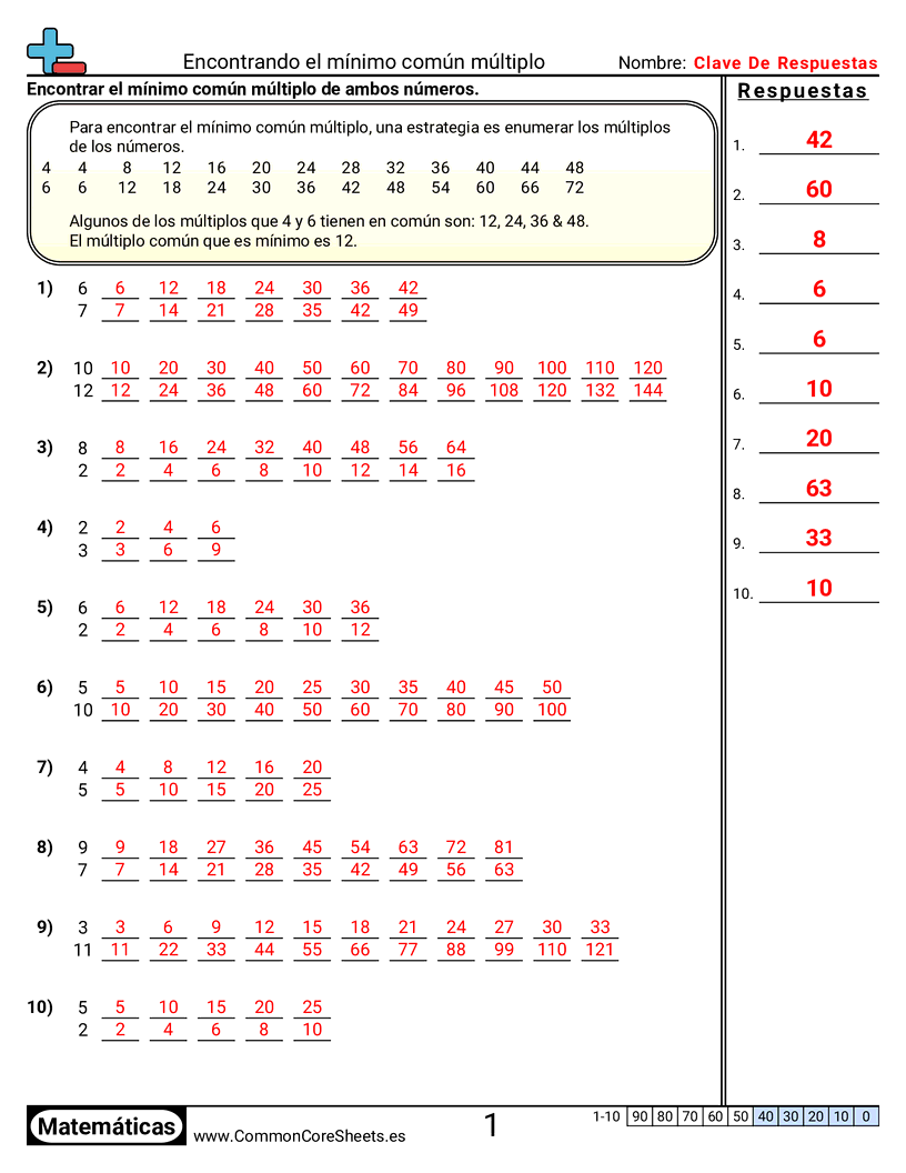 Ejercicios  de multiplicación - encontrar-el-minimo-comun-multiplo worksheet