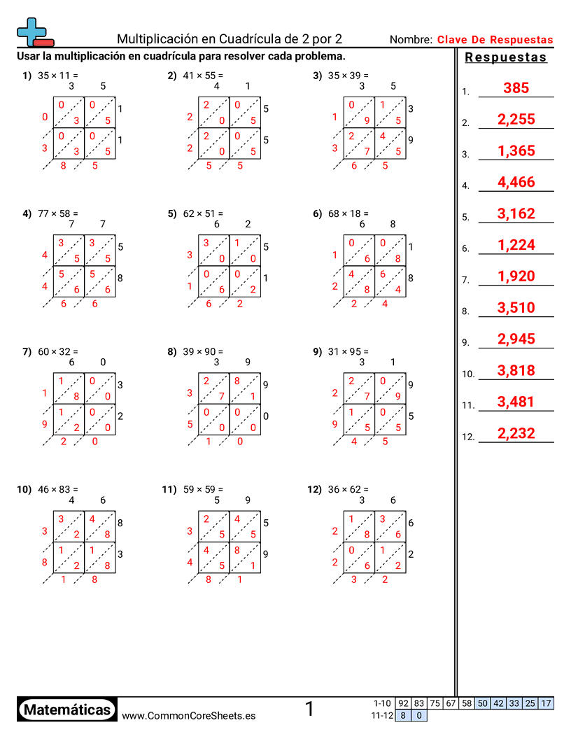 Ejercicios  de multiplicación - 2-digitos-x-2-digitos worksheet