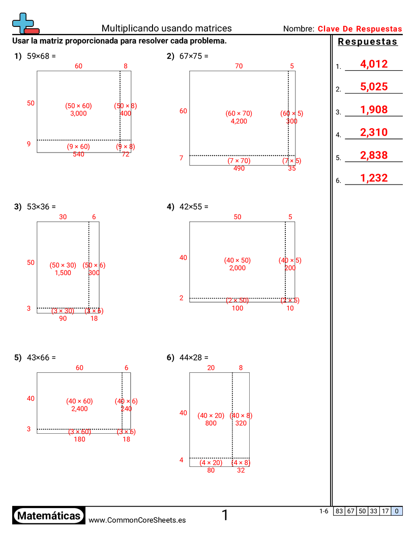 Ejercicios  de multiplicación - multiplicar-usando-arreglos worksheet