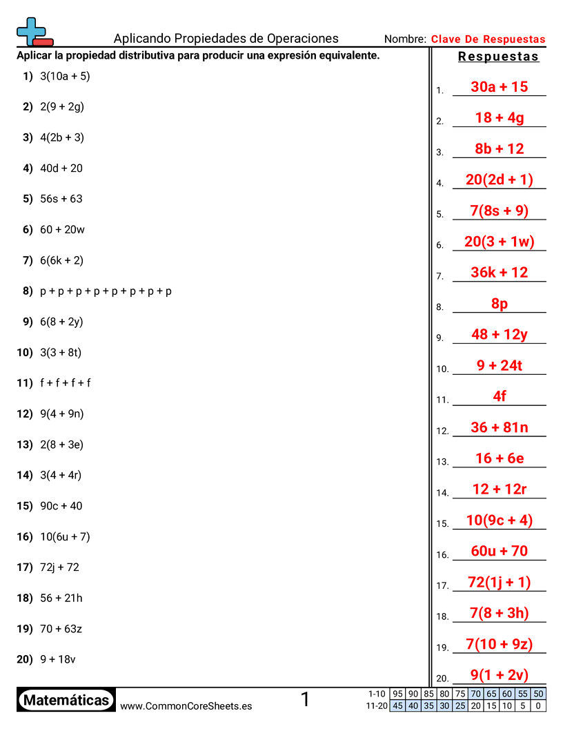 Ejercicios  de propiedades  - aplicar-las-propiedades-de-las-operaciones worksheet