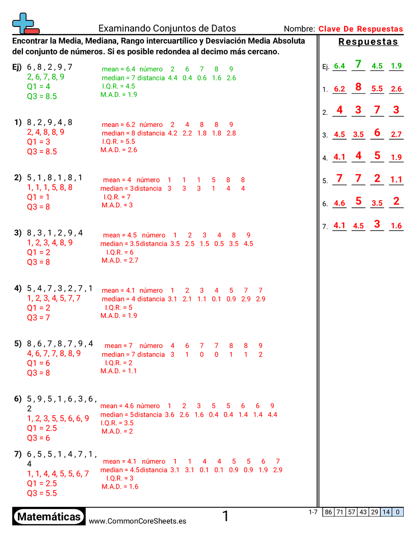 Ejercicios  de estadísticas - examinar-conjuntos-de-datos worksheet