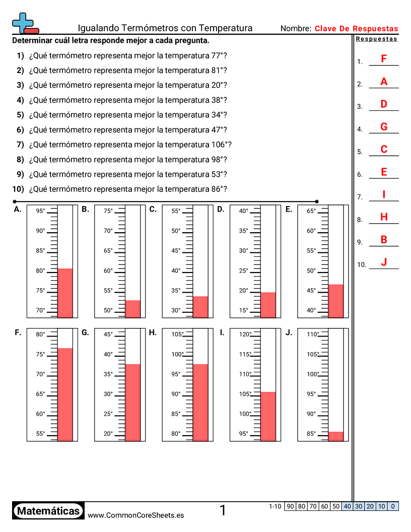 Ejercicios  de temperatura - igualando-termometros worksheet