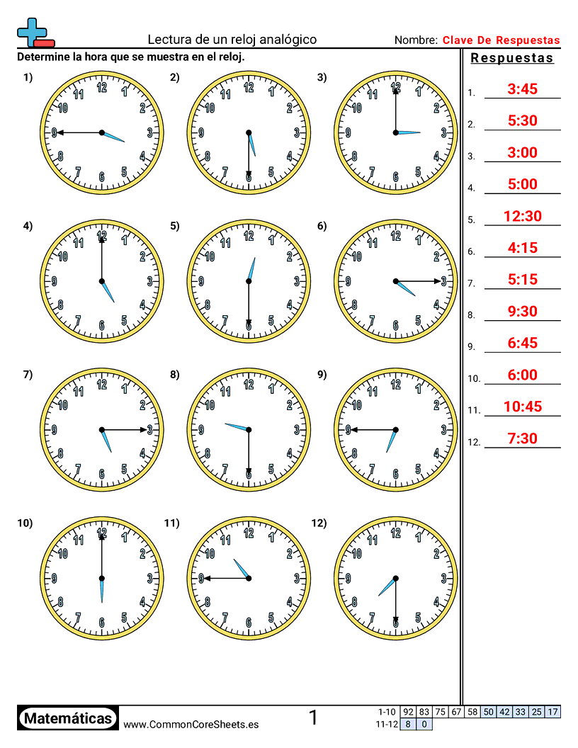 Ejercicios  de tiempo - leer-un-reloj-analogico-incrementos-de-15-minutos worksheet