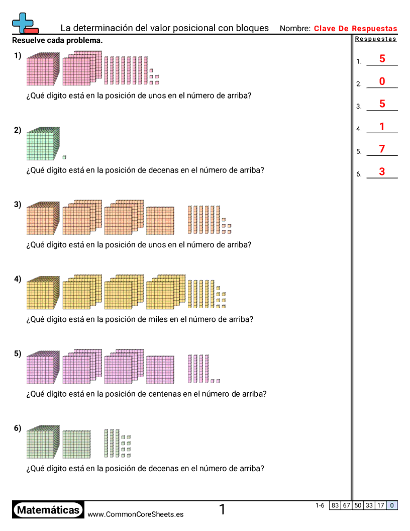 Ejercicios  de valor y valor posicional - determinar-valor-posicional-con-bloques worksheet