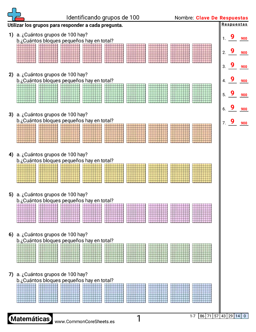 Ejercicios  de valor y valor posicional - identificar-grupos-de-100 worksheet