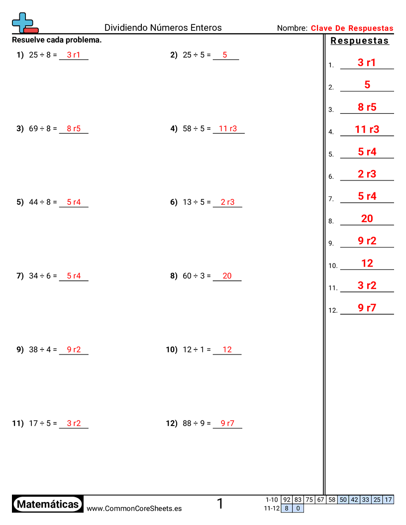 Ejercicios  de división - division-horizontal worksheet