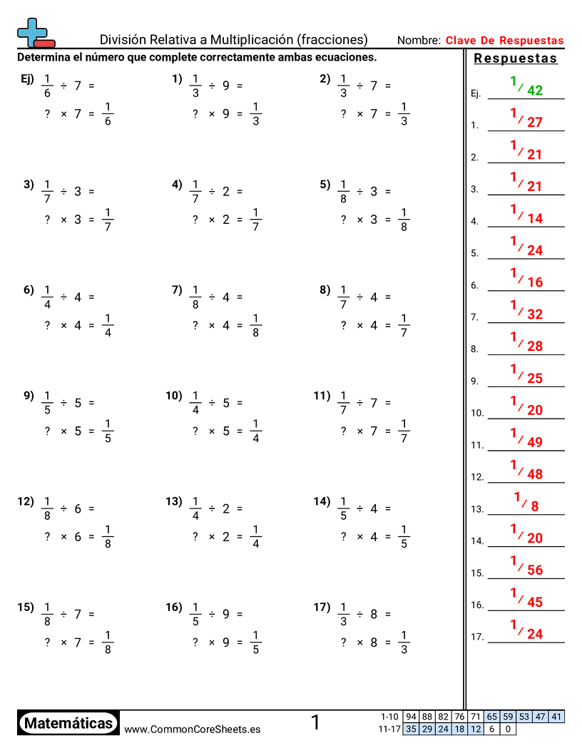 Ejercicios  de fracciones - division-en-relacion-con-la-multiplicacion worksheet