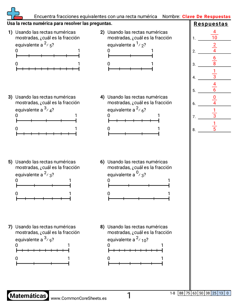 Ejercicios  de fracciones - fracciones-equivalentes-con-rectas-numericas worksheet
