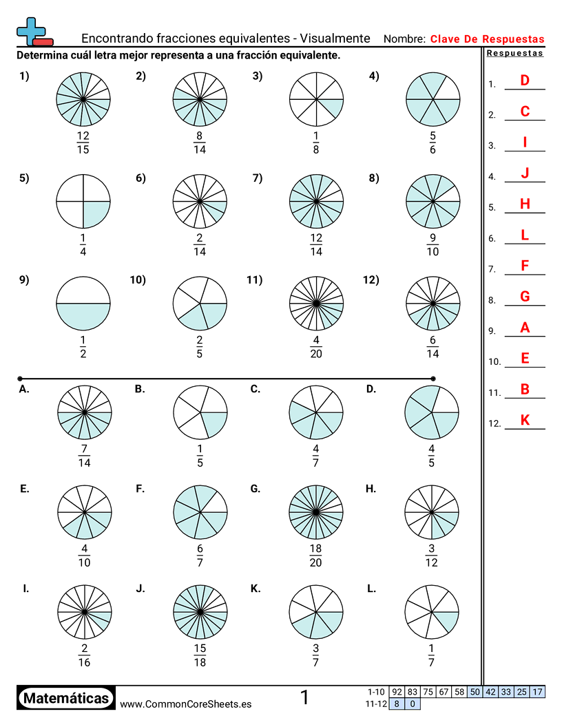 Ejercicios  de fracciones - encontrar-fracciones-equivalentes-visual worksheet