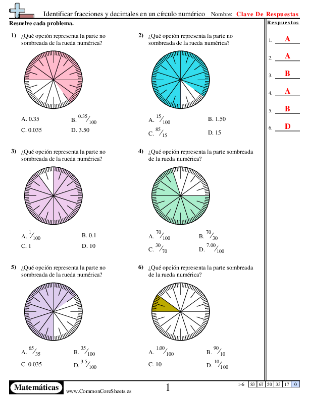  - identificar-fracciones-y-decimales-en-un-circulo-numerico worksheet