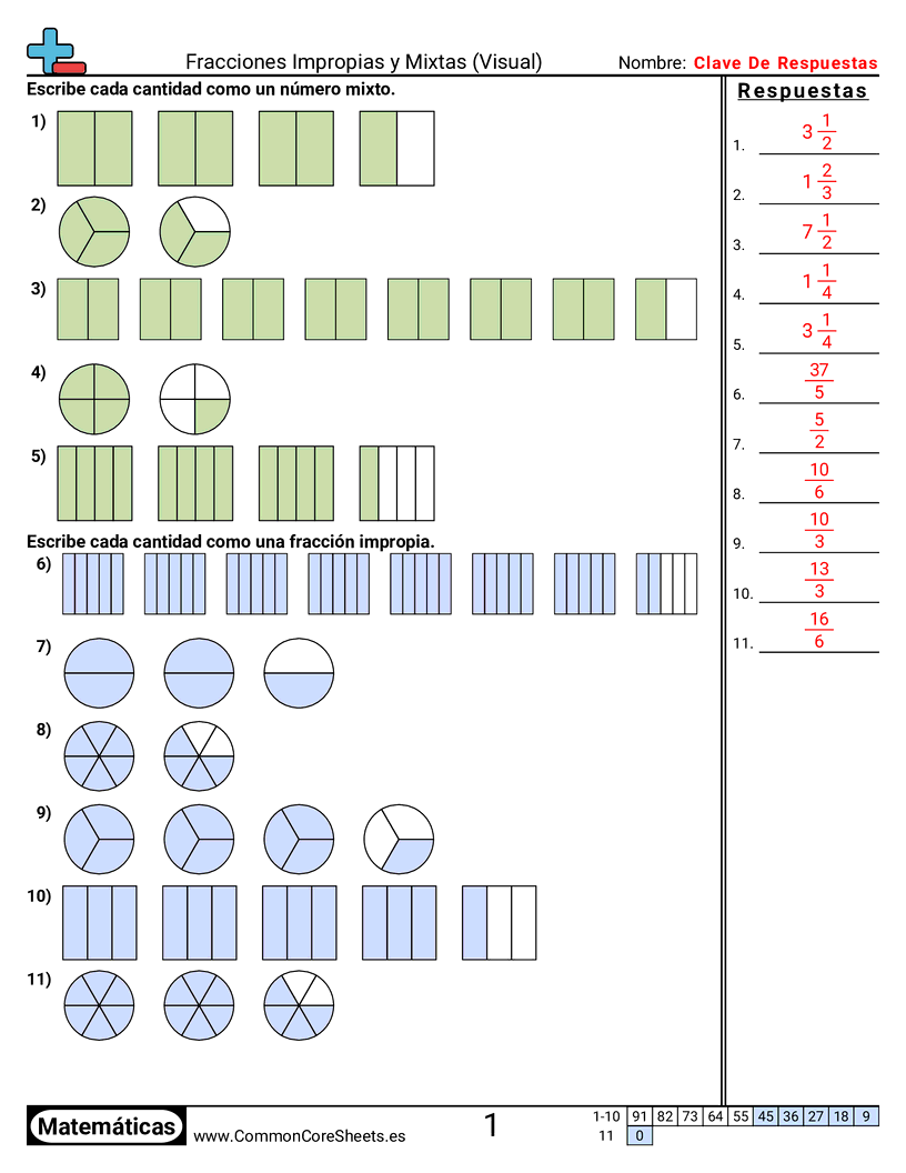 Ejercicios  de fracciones - fracciones-impropias-y-mixtas-visual worksheet