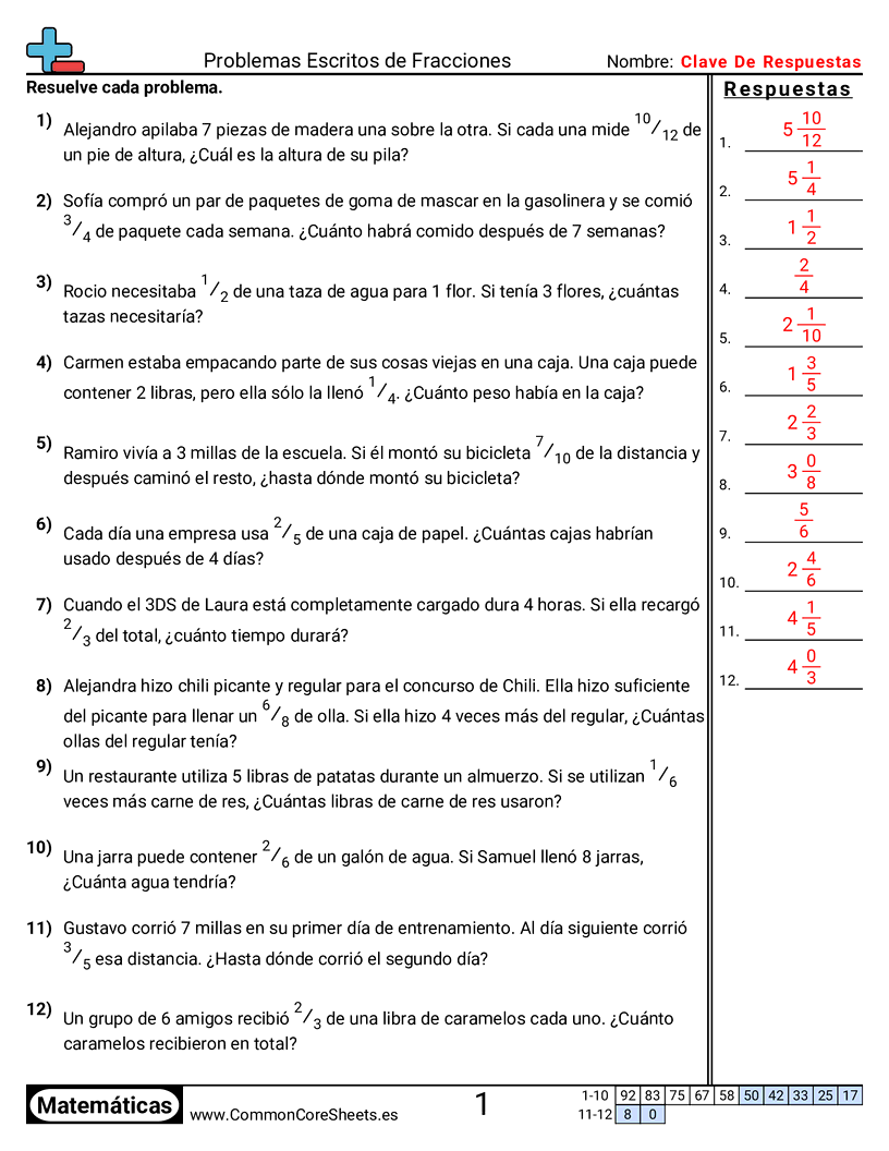 Ejercicios  de fracciones - multiplicar-fraccion-por-entero-problemas-de-palabras worksheet