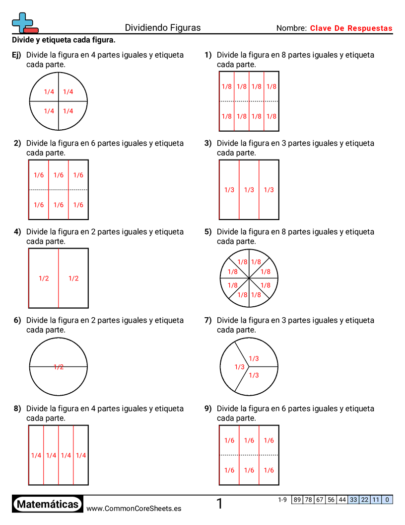 Ejercicios  de fracciones - particionar-figuras worksheet