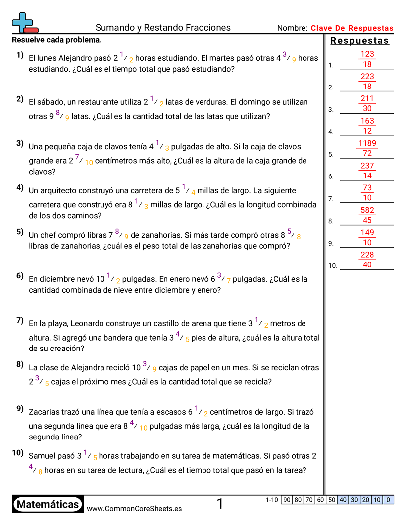 Ejercicios  de fracciones - problemas-de-palabras-distinto-denominador worksheet