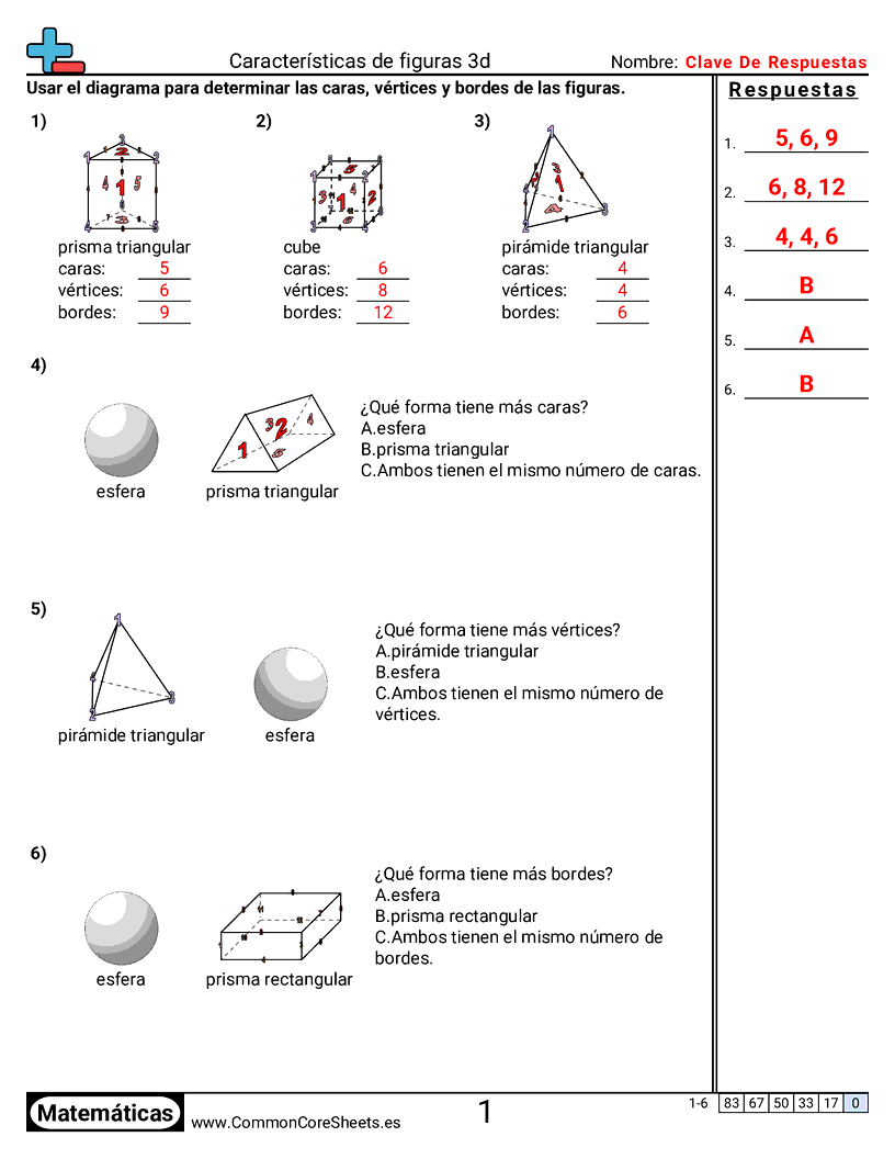 Ejercicios  de formas - caracteristicas-de-figuras-3d worksheet